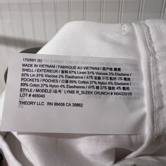 NWT Theory White Linen Shorts Size 6 Retail $195 - Picture 6 of 6